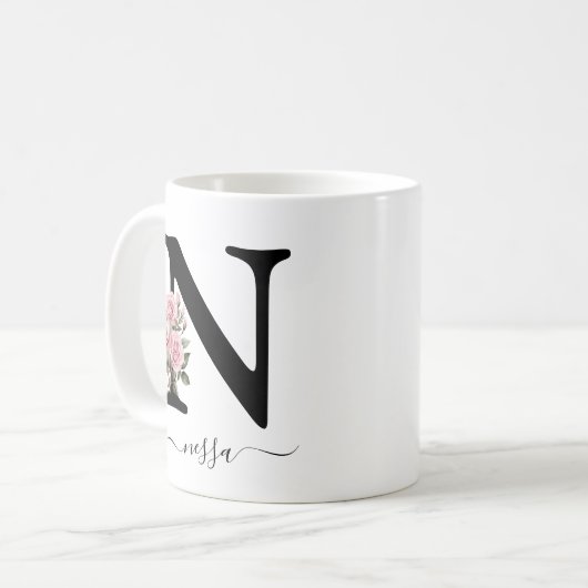 Initial N Monogramm Blume Floral Rosenrosen Tasse (Vorderseite Links)