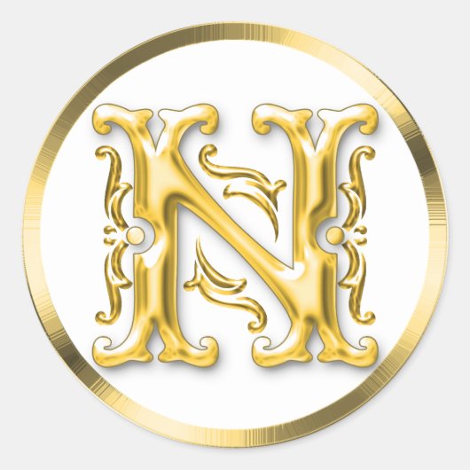 Initial N Round Aufkleber in Gold (Vorderseite)