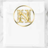 Initial N Round Aufkleber in Gold (Tasche)