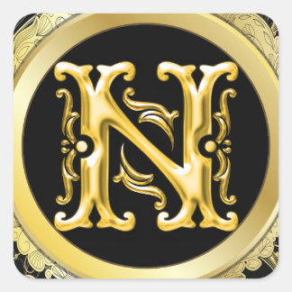 Initial-N-Square-Aufkleber in Gold Quadratischer Aufkleber