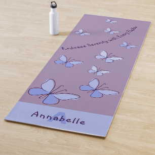 Initial & Name Blue Butterfly Flutter Lavendel Yogamatte