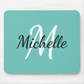 Initial + Name des Niedlichen hellblauen Monogramm Mousepad (Vorne)
