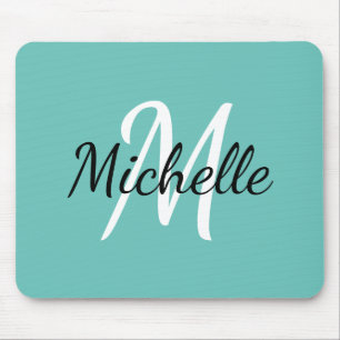 Initial + Name des Niedlichen hellblauen Monogramm Mousepad