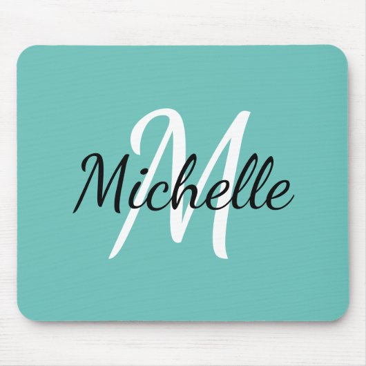 Initial + Name des Niedlichen hellblauen Monogramm Mousepad (Vorne)
