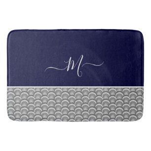 Initial Nautic Navy Blue Gray Seashell Monogram Badematte