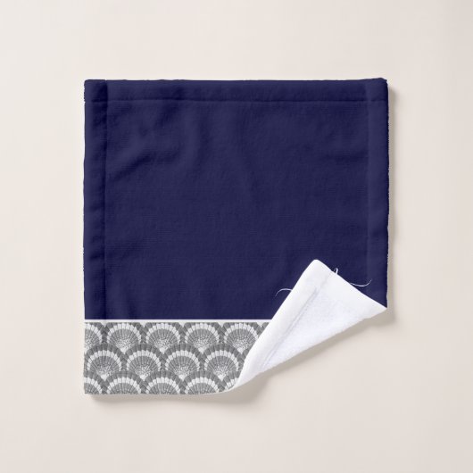 Initial Nautic Navy Blue Gray Seashell Monogram Badhandtuch Set (Waschlappen)