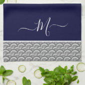 Initial Nautic Navy Blue Gray Seashell Monogram Geschirrtuch (Gefaltet)
