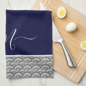 Initial Nautic Navy Blue Gray Seashell Monogram Geschirrtuch (Viertel Falte)