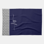 Initial Nautic Navy Blue Gray Seashell Monogram Geschirrtuch (Horizontal)