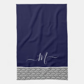Initial Nautic Navy Blue Gray Seashell Monogram Geschirrtuch (Vertikal)