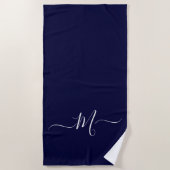 Initial Nautic Navy Blue Monogram Strandtuch (Vorderseite)