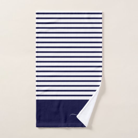 Initial Nautic Navy Blue Striping Monogram Badhandtuch Set (Handtuch)