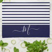 Initial Nautic Navy Blue Striping Monogram Geschirrtuch (Gefaltet)