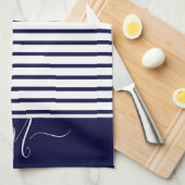 Initial Nautic Navy Blue Striping Monogram Geschirrtuch (Viertel Falte)