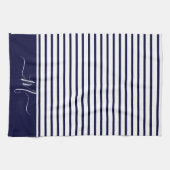 Initial Nautic Navy Blue Striping Monogram Geschirrtuch (Horizontal)