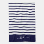 Initial Nautic Navy Blue Striping Monogram Geschirrtuch (Vertikal)