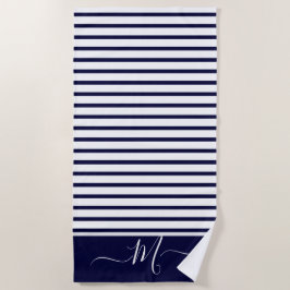 Initial Nautic Navy Blue Striping Monogram Strandtuch