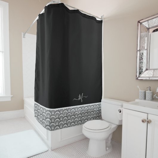 Initial Nautic Schwarz-weiß Elegant Monogramm Duschvorhang (Beispiel)