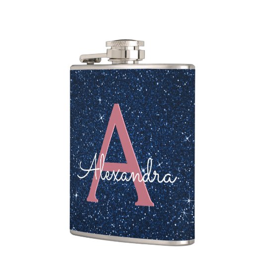 Initial "Navy Blue & Rose Gold Sparkle Monogram" Flachmann (Links)