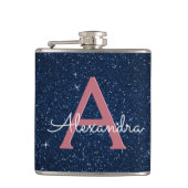 Initial "Navy Blue & Rose Gold Sparkle Monogram" Flachmann (Vorderseite)