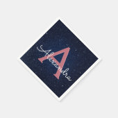Initial "Navy Blue & Rose Gold Sparkle Monogram" Serviette