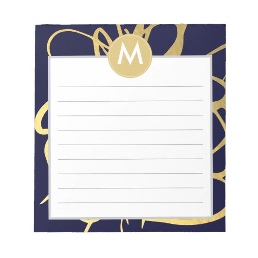 Initial Navy & Mint Brushstrokes Monogram Notizblock (Vorderseite)