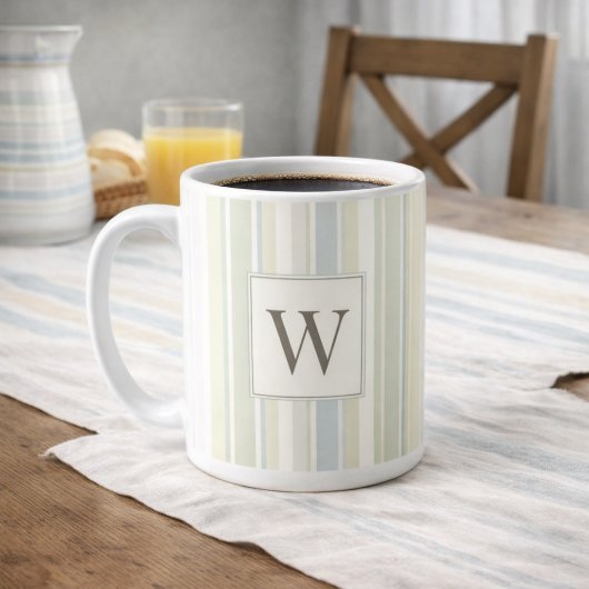 Initial Neutral Dusty Blue Stripe Rustic Farmhouse Kaffeetasse