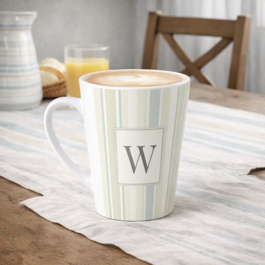 Initial Neutral Dusty Blue Stripe Rustic Farmhouse Milchtasse