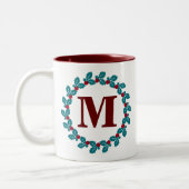 Initial Nordic Red Blue Holiday Wreath Monogram Zweifarbige Tasse (Links)