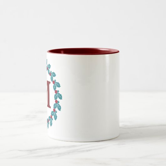 Initial Nordic Red Blue Holiday Wreath Monogram Zweifarbige Tasse (Mittel)