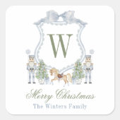 Initial Nutcracker-Wappen-Geschenk für die Aquarel Quadratischer Aufkleber (Vorderseite)