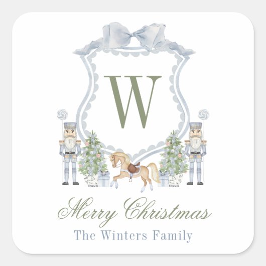 Initial Nutcracker-Wappen-Geschenk für die Aquarel Quadratischer Aufkleber (Vorderseite)