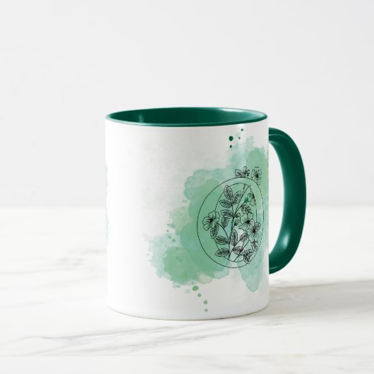 Initial O Aquarell Monogram Green Botanical Tasse (VorderseiteRechts)