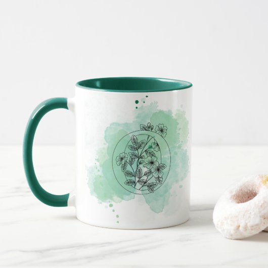 Initial O Aquarell Monogram Green Botanical Tasse (Mit Donut)
