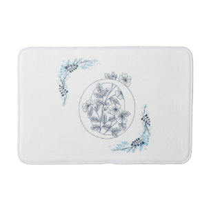 Initial "O" Blue Monogram Calm Floral Badematte