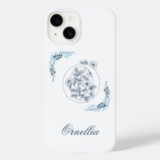 Initial "O" Blue Monogram Calm Floral Case-Mate iPhone Hülle (Rückseite)