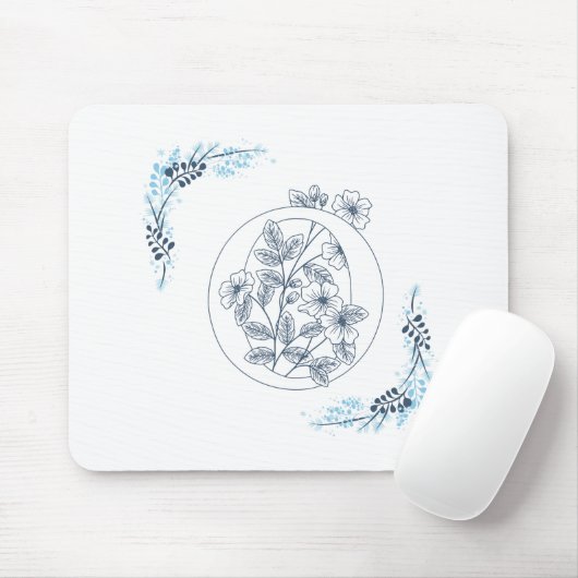 Initial "O" Blue Monogram Calm Floral Mousepad (Mit Mouse)
