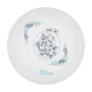 Initial "O" Blue Monogram Calm Floral Schneidebrett