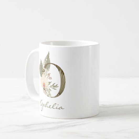 Initial O Boho Floral Orchid Greenery Individuelle Kaffeetasse (Vorderseite Links)