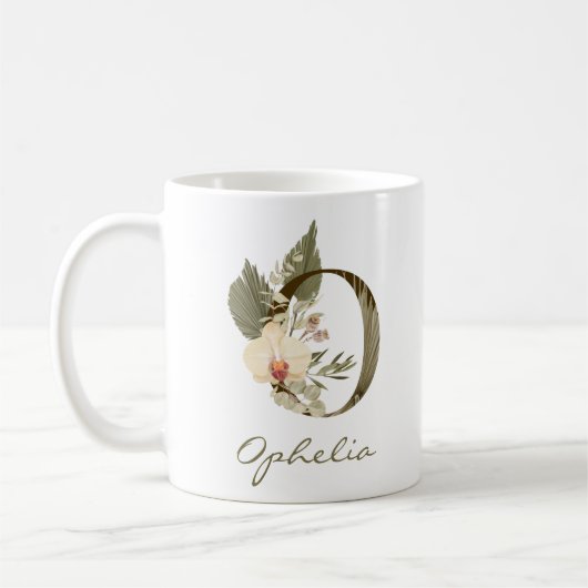 Initial O Boho Floral Orchid Greenery Individuelle Kaffeetasse (Links)