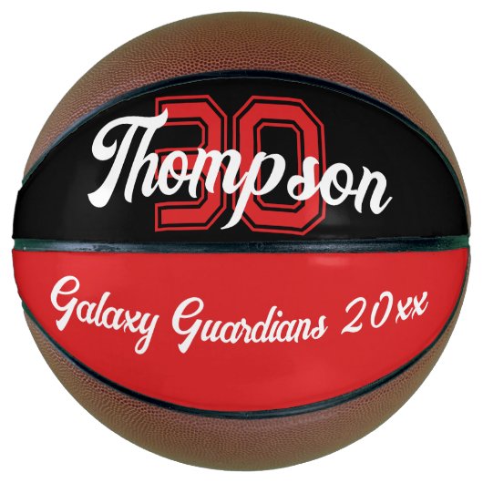 Initial- oder Zahlenteam für Monogramm schwarz rot Basketball (Vorderseite)