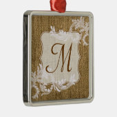 Initial-Ornament des Burlap Country Lace Monogram Silbernes Ornament (Rechts)