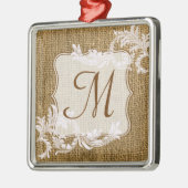 Initial-Ornament des Burlap Country Lace Monogram Silbernes Ornament (Links)