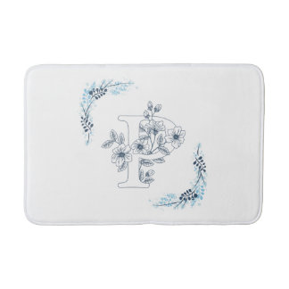 Initial "P" Blue Monogram Calm Floral Badematte