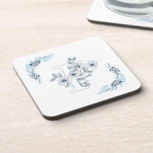 Initial "P" Blue Monogram Calm Floral Getränkeuntersetzer