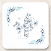 Initial "P" Blue Monogram Calm Floral Getränkeuntersetzer (Vorderseite)