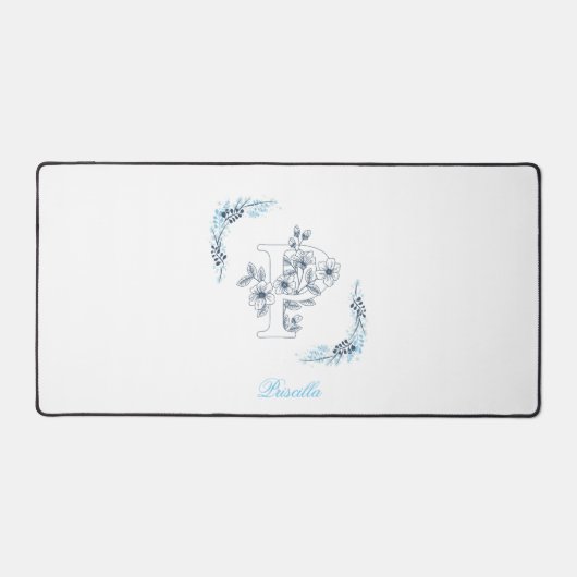 Initial "P" Blue Monogram Calm Floral Schreibtischunterlage (Vorderseite)