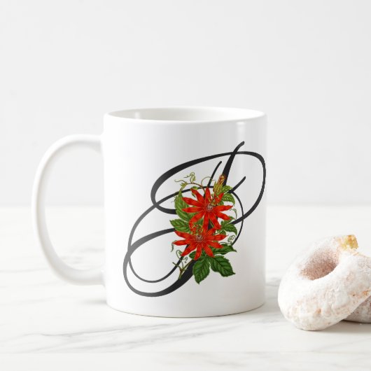 Initial P, Vintag Passion Blume Kaffeepause Tasse (Mit Donut)