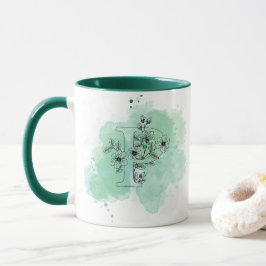 Initial P Wasserfarbmonogramm Grün Botanisch Tasse