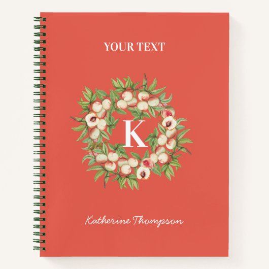 Initial Peach Wreath & Greenery Monogram Notizblock (Vorderseite)
